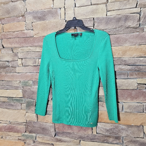 Ted Baker Green Rib Square Neck Top Medium - Picture 10 of 11